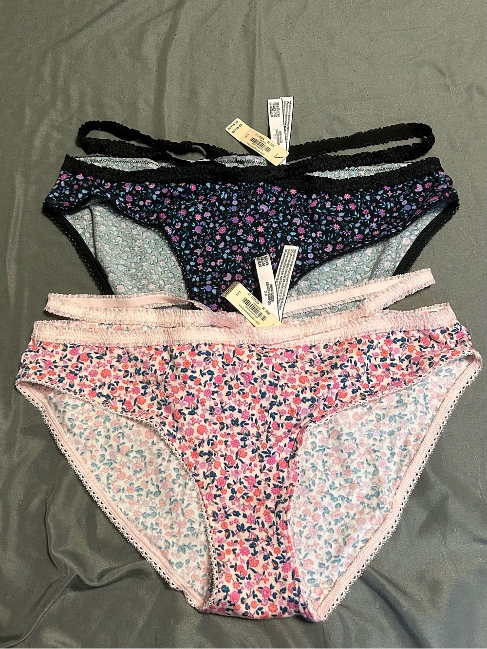 Victoria's Secret Floral Bikini Briefs - Black & Pink
